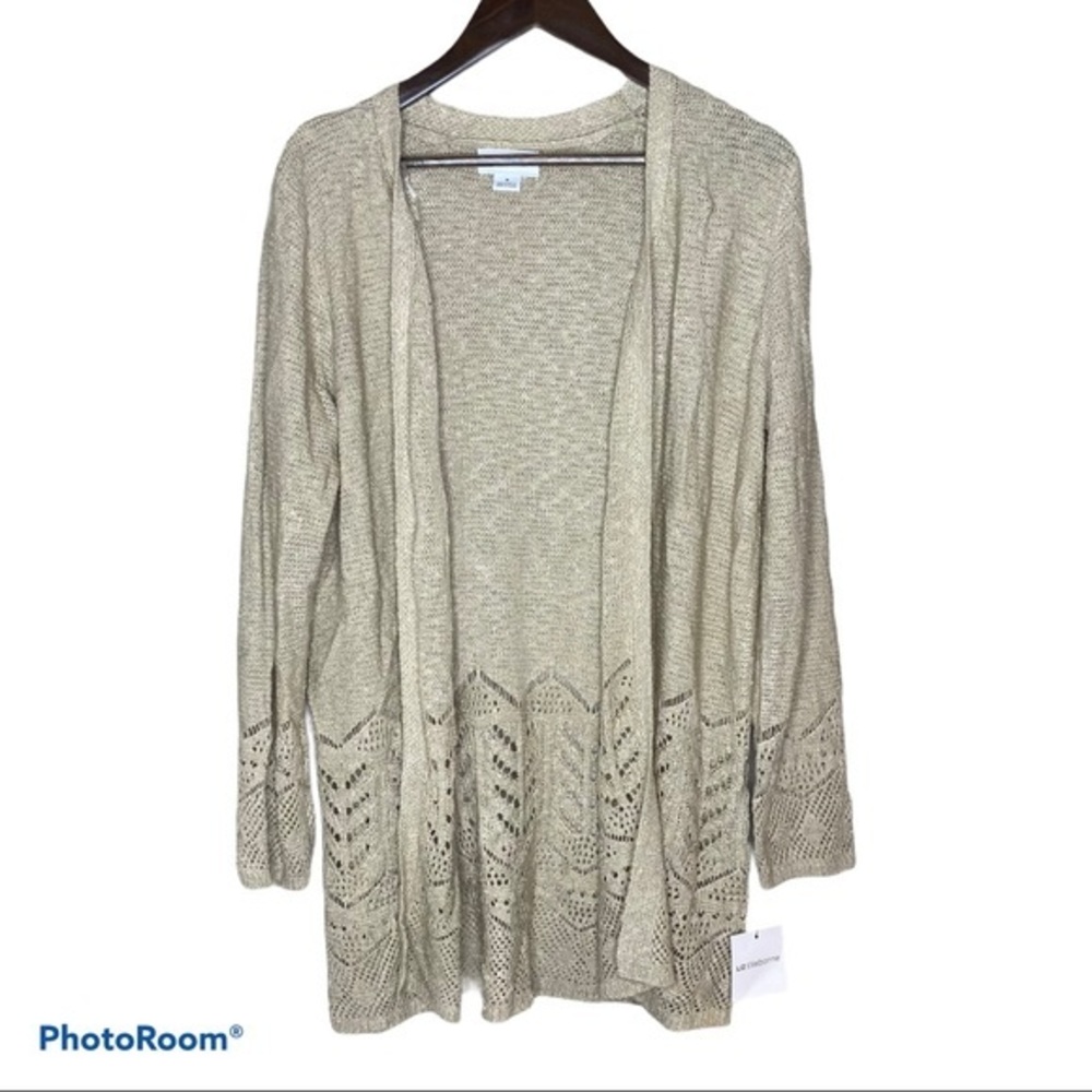 LIZ CLAIBORNE OPEN FRONT CROCHET SWEATER NWT M